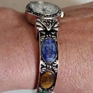 Vernier, by 7 QUest silver and turquoise bracelet style watch. Vintage Style Silver Watch • Turquoise Gemstone Bracelet  main image 4